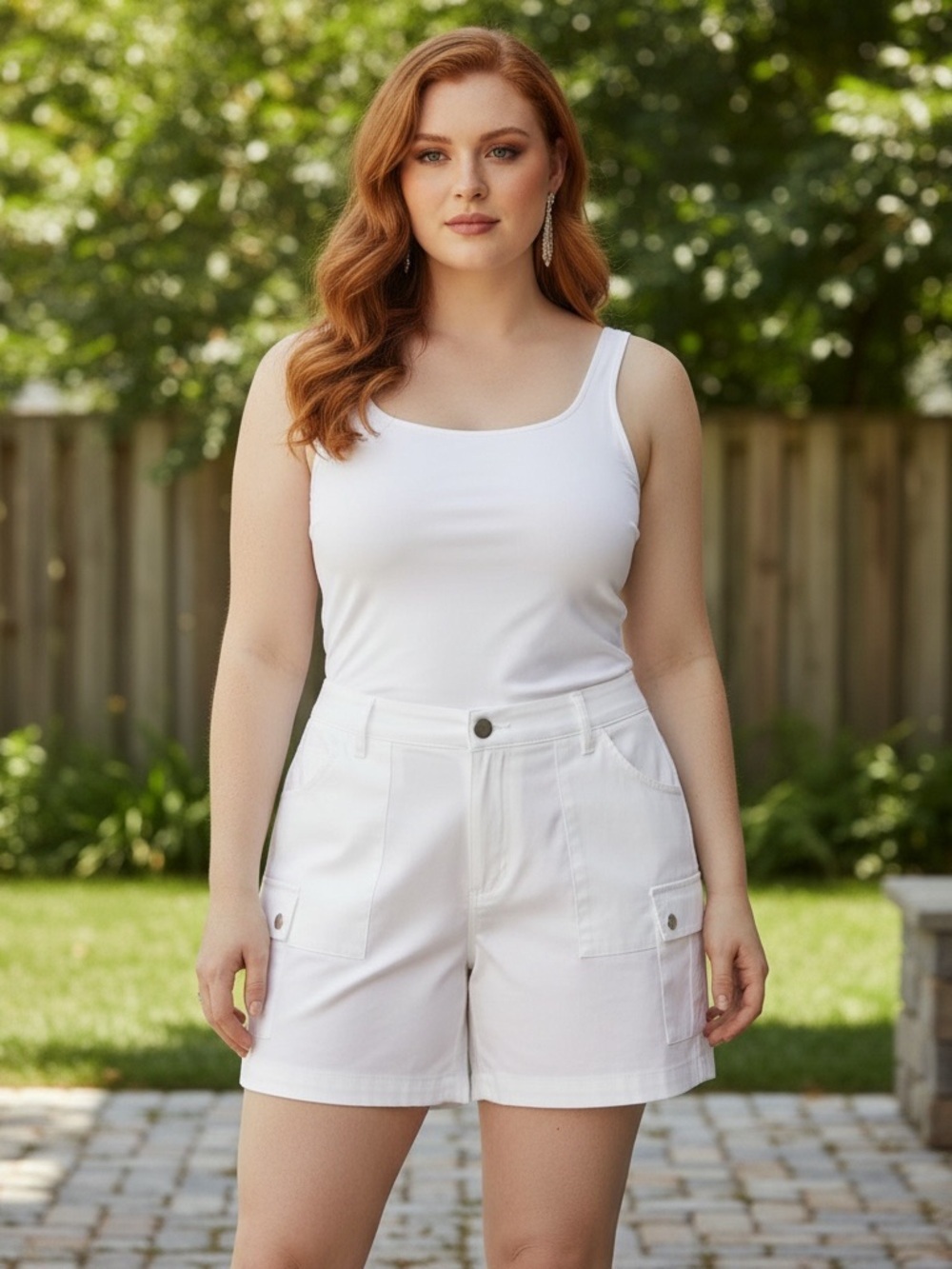 White Cargo Plus Size Shorts for Women - Classic UtilityStyle Stretch 3X - Picture 2 of 6